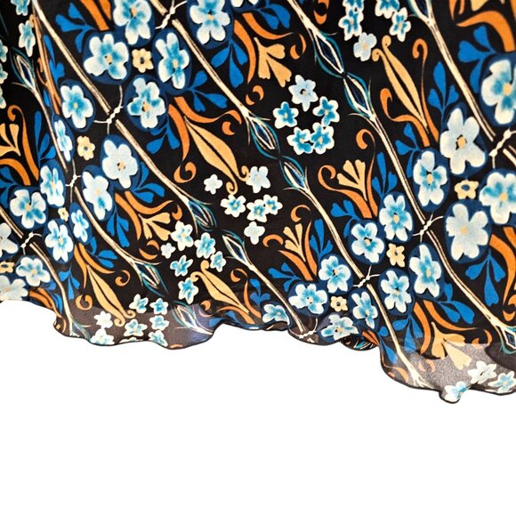 Vintage Style Worthington Dark Blue Floral Midi A-Line Skirt Black Orange Floral - Picture 3 of 6